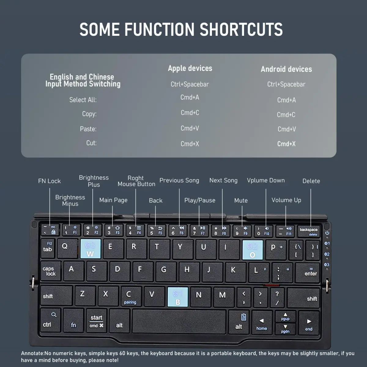 SIKAI CASE Foldable Bluetooth Keyboard with Magnetic Stand, 60-Key Mini Portable Wireless Keyboard | Quiet Scissor-Foot Keys - view 7