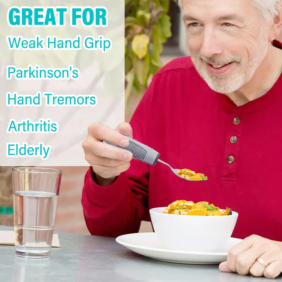 Nourislif Adaptive Utensils 4-Piece Set (13.9cm x 22.7cm x 2.5cm) | Easy-Grip Silverware for Hand Tremors, Elderly, Arthritis - view 4