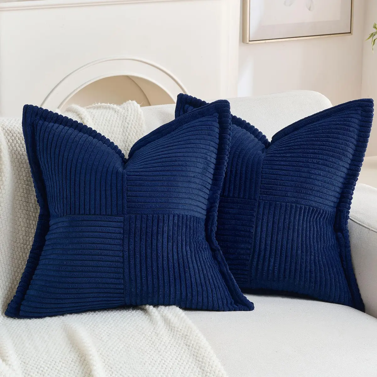 HAUSSY Corduroy Throw Pillow Covers 22x22 Inch Navy Blue | Durable, Soft & Versatile - main product image