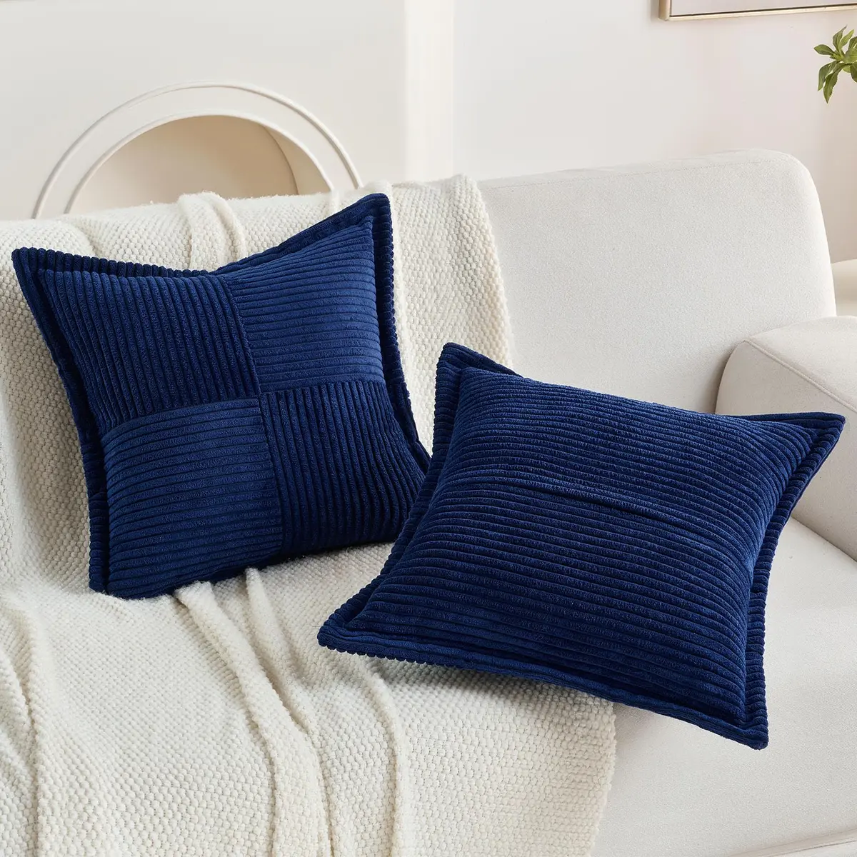 HAUSSY Corduroy Throw Pillow Covers 22x22 Inch Navy Blue | Durable, Soft & Versatile - view 5