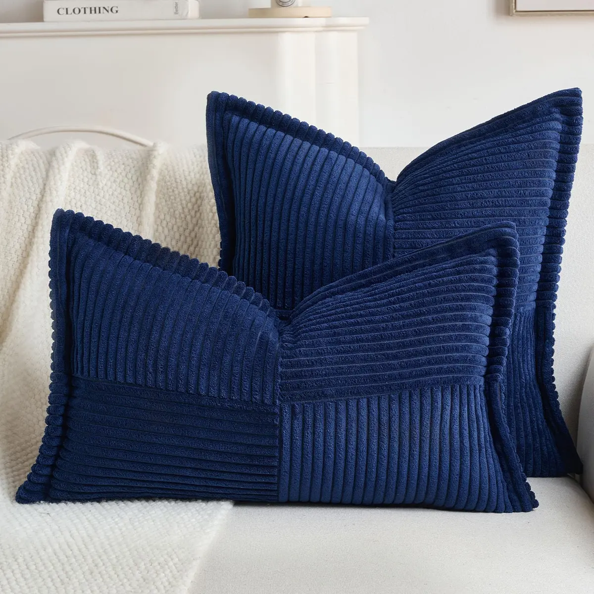 HAUSSY Corduroy Throw Pillow Covers 22x22 Inch Navy Blue | Durable, Soft & Versatile - view 6