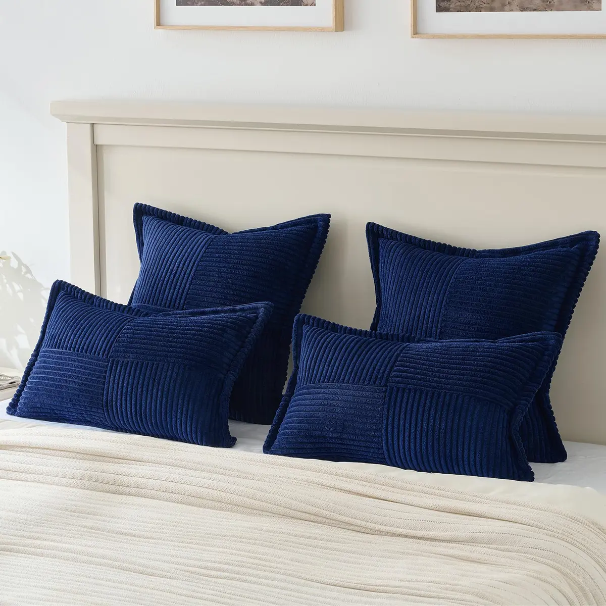 HAUSSY Corduroy Throw Pillow Covers 22x22 Inch Navy Blue | Durable, Soft & Versatile - view 7