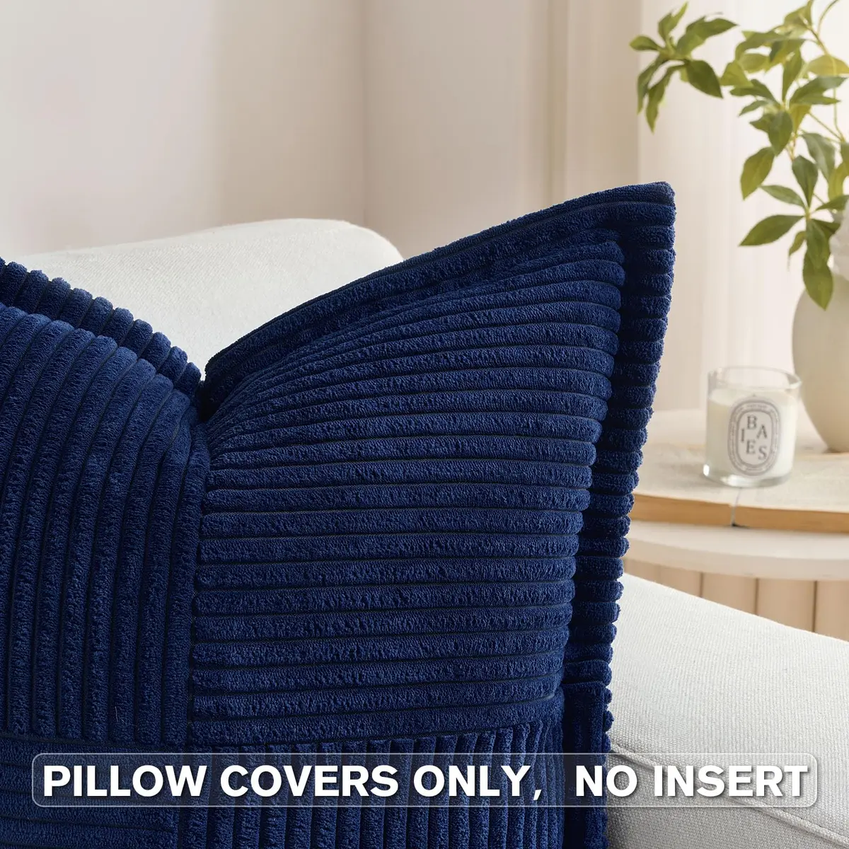 HAUSSY Corduroy Throw Pillow Covers 22x22 Inch Navy Blue | Durable, Soft & Versatile - view 3