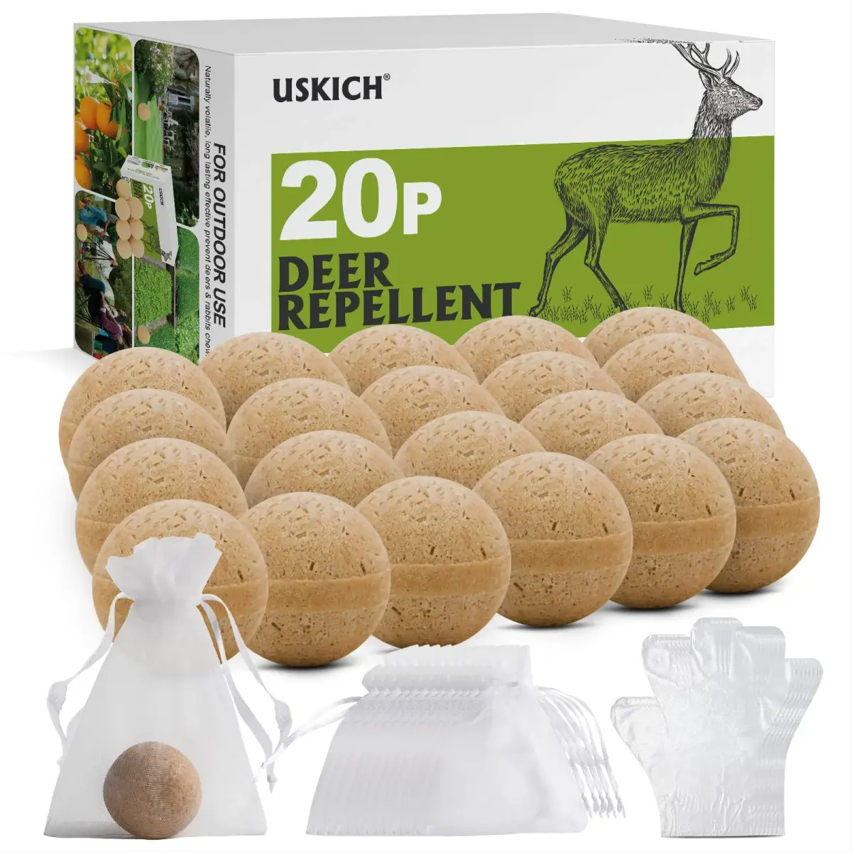 USKICH 20 Pack Deer & Rabbit Repellent Sticks | Peppermint & Garlic Scent (20 Count) - main product image