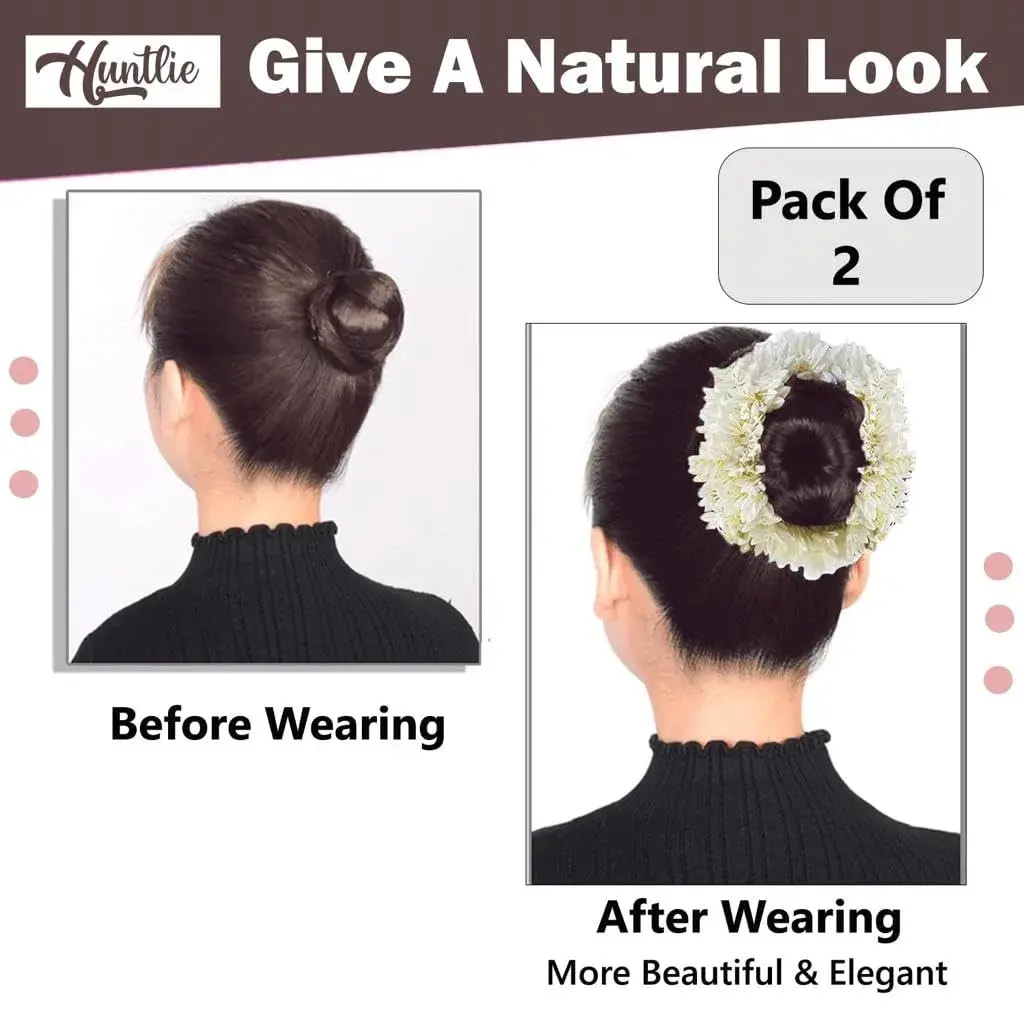 Huntlie Artificial Mogra Gajra Hair Accessories 2 Pcs | White, Gentle Hold for Buns & Braids - view 3