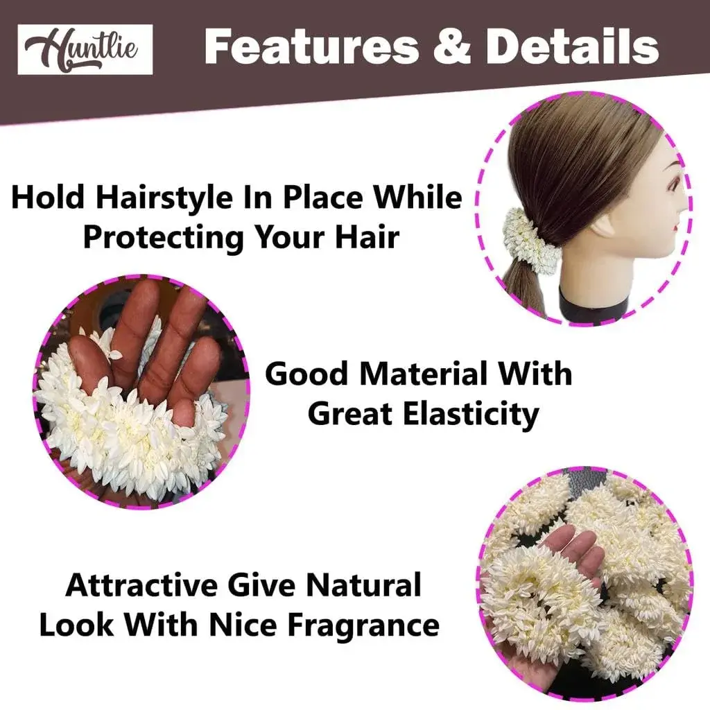 Huntlie Artificial Mogra Gajra Hair Accessories 2 Pcs | White, Gentle Hold for Buns & Braids - view 4