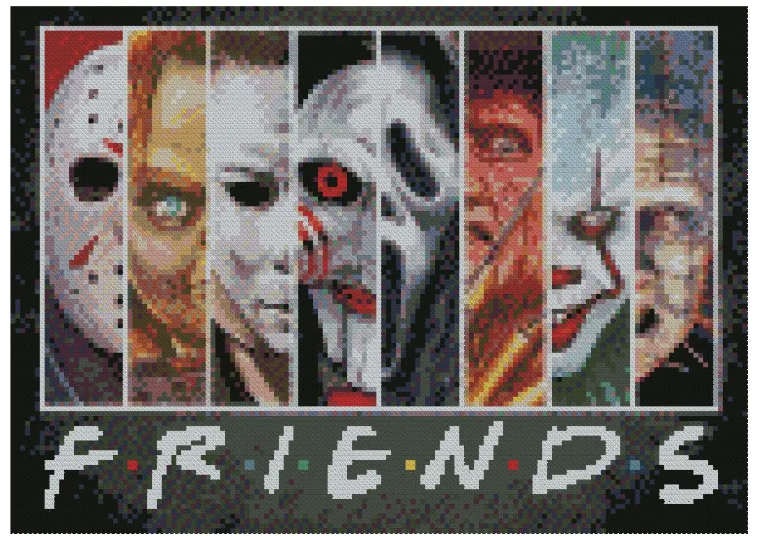Paintcolor Halloween Horror Stamped Cross Stitch Kit for Adults Beginners 30x40cm (11.8x15.8inch) | Includes Pre-Printed Fabric, Threads, Needles - main product image