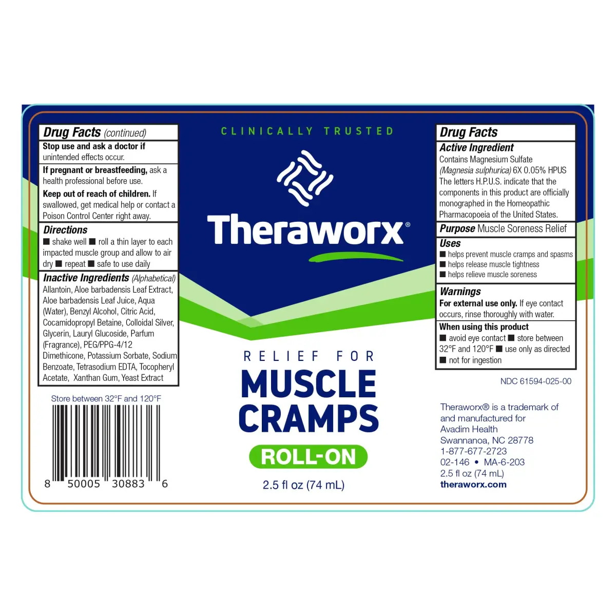Theraworx Relief for Muscle Cramps Roll-On 74ml (2.5 Fl Oz) | Fast-Acting Magnesium Sulfate for Leg Cramps & Spasms - view 2