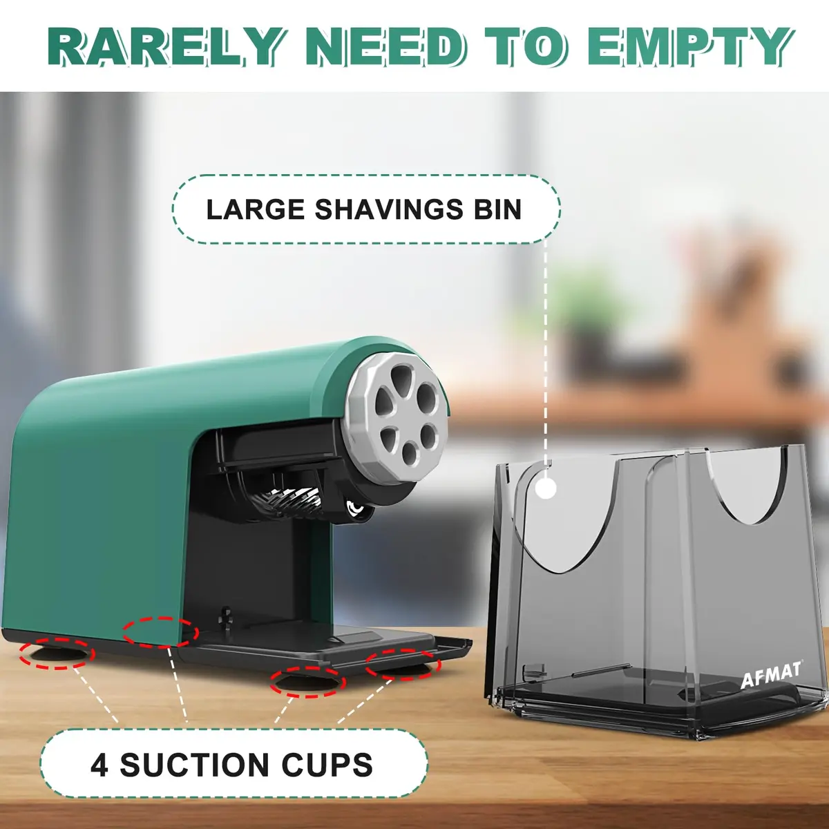 AFMAT PSX2 Heavy Duty Electric Pencil Sharpener 6 Holes | Auto Stop, Super Fast, Classroom Use, Green - view 6