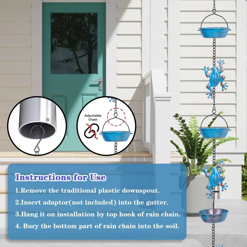 giole Frog Rain Chains 3.47m (11.4ft) | Decorative Metal Downspout Alternative for Indian Homes - view 5
