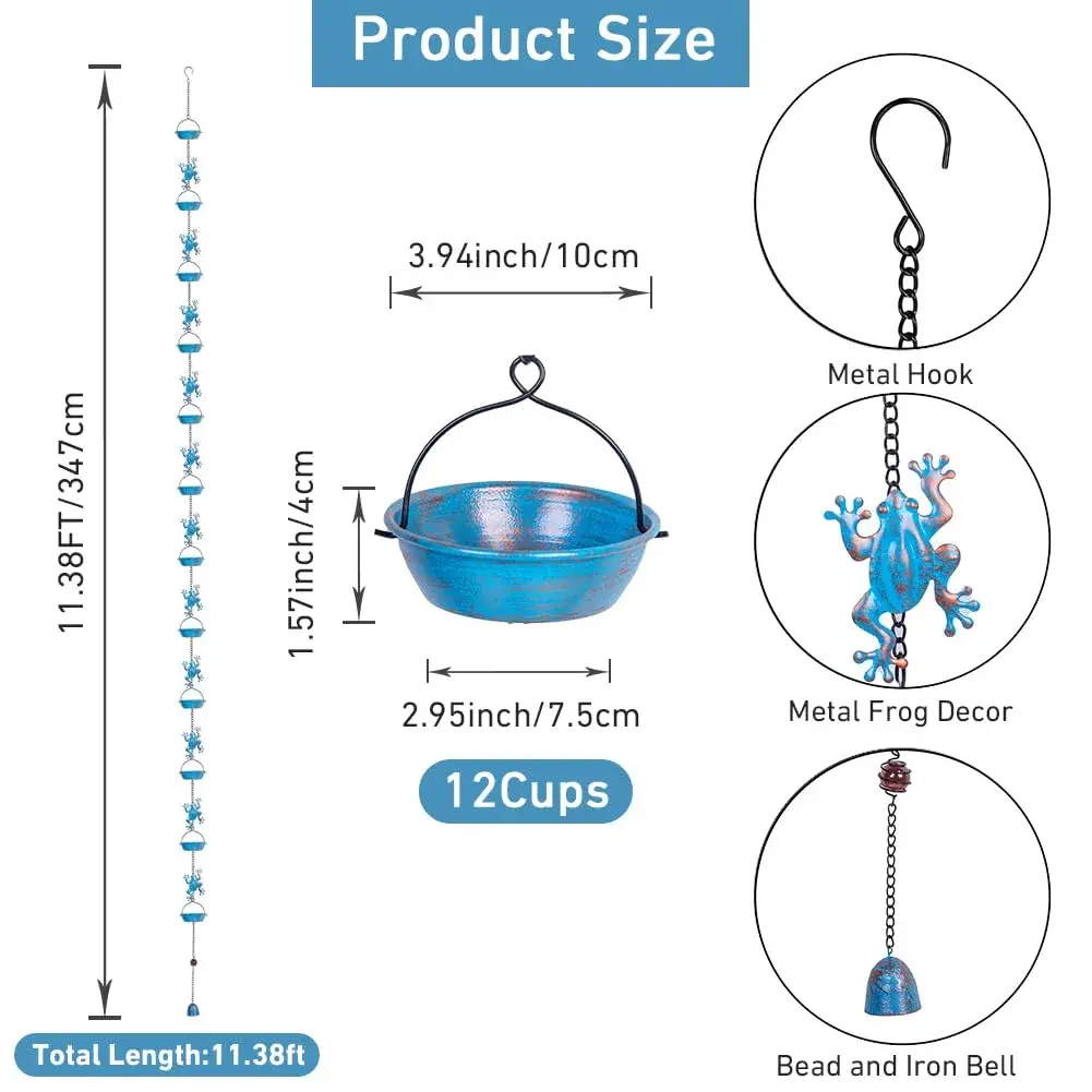 giole Frog Rain Chains 3.47m (11.4ft) | Decorative Metal Downspout Alternative for Indian Homes - view 2