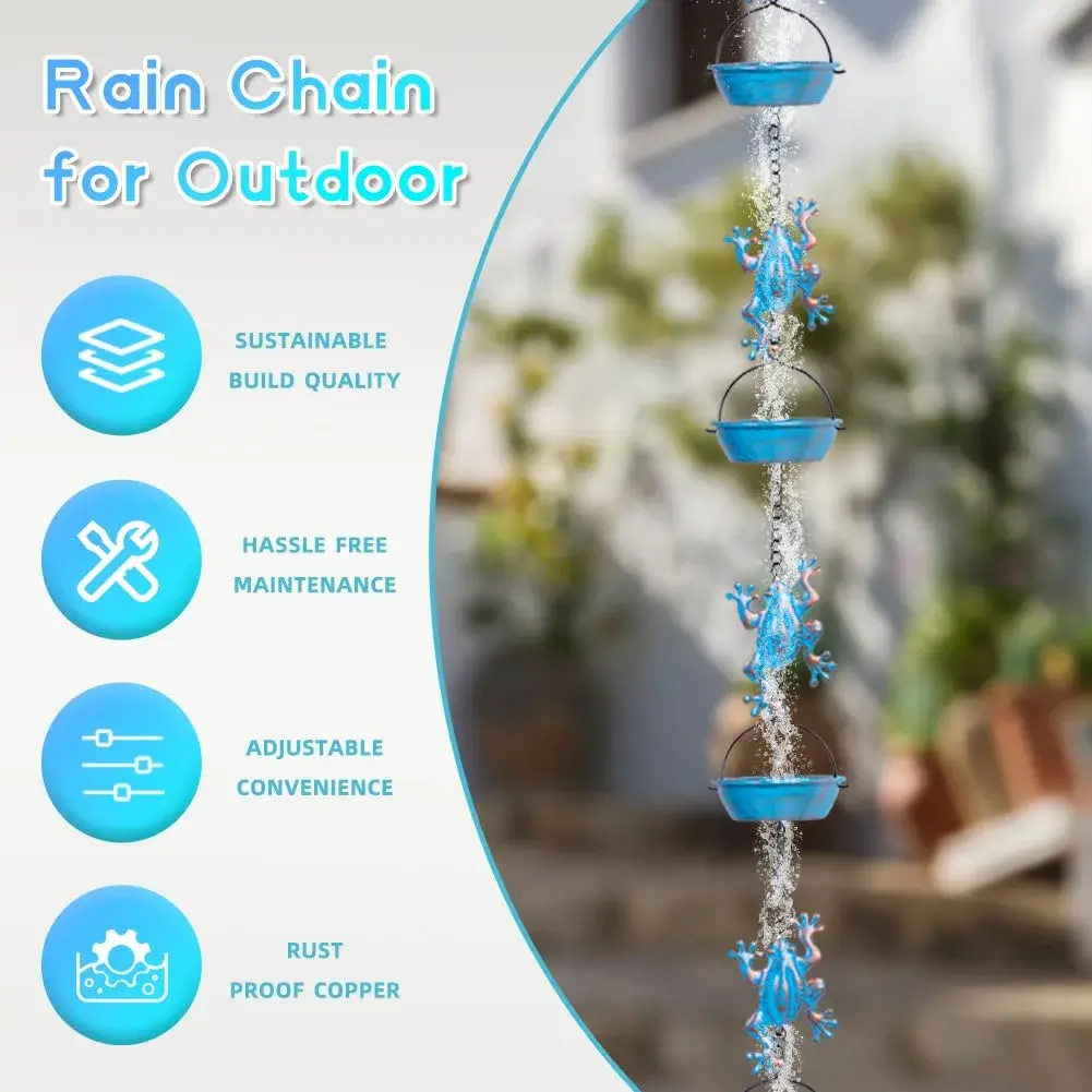 giole Frog Rain Chains 3.47m (11.4ft) | Decorative Metal Downspout Alternative for Indian Homes - view 3
