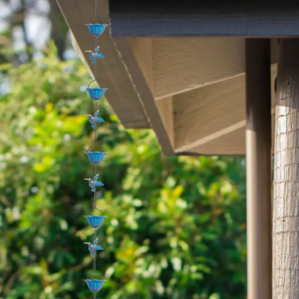 giole Hummingbird Rain Chain 2.27 kg (5 lb) | 12 Cups & 11 Hummingbirds, 3.96 m (13.4 ft) Length | Decorative Gutter Alternative - view 7