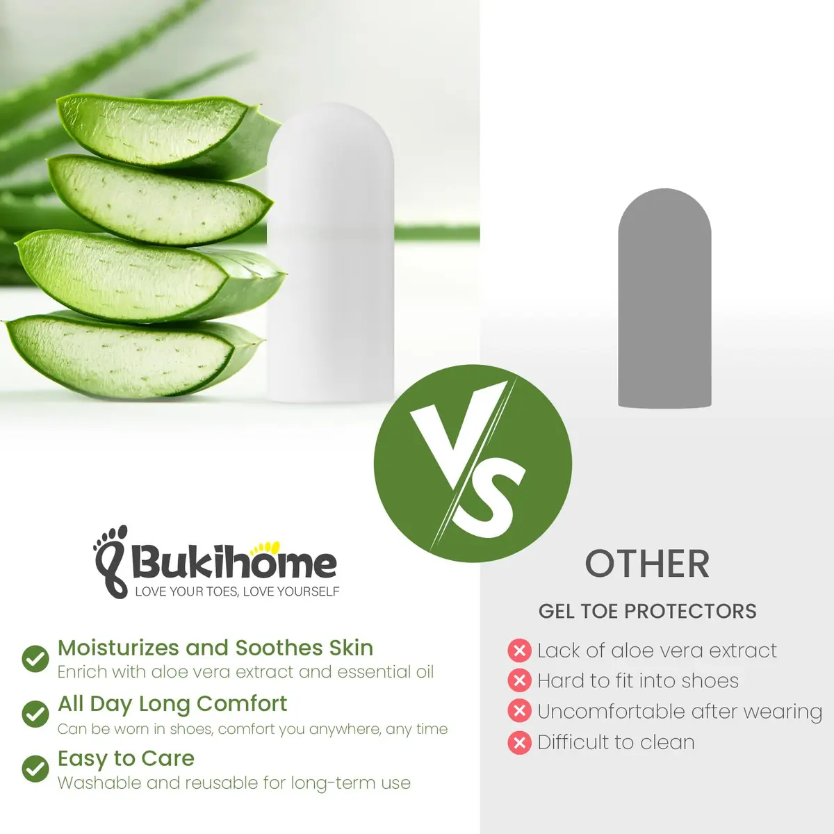 Bukihome Silicone Toe Protectors - 12 Pack Gel Toe Sleeves for Pain Relief & Protection (8L + 4S) | Aloe Vera & Essential Oils - view 4