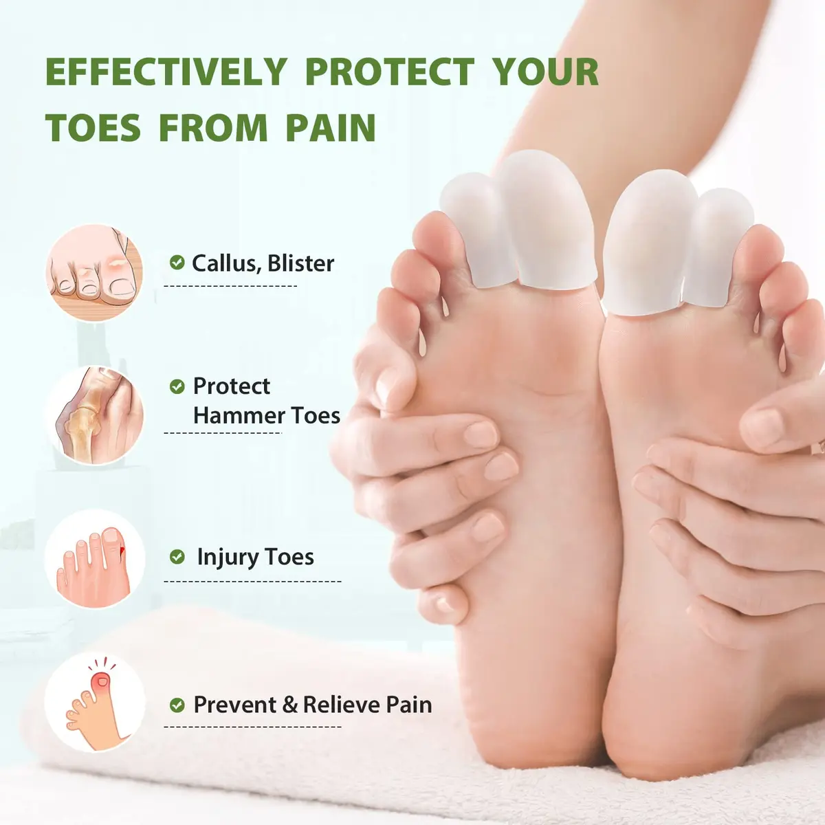 Bukihome Silicone Toe Protectors - 12 Pack Gel Toe Sleeves for Pain Relief & Protection (8L + 4S) | Aloe Vera & Essential Oils - view 6