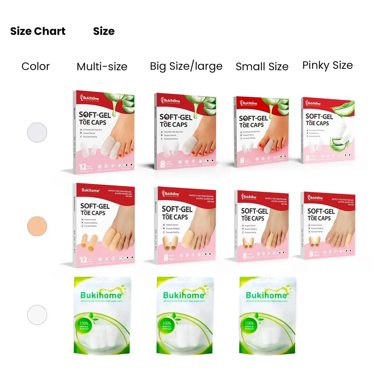 Bukihome Silicone Toe Protectors - 12 Pack Gel Toe Sleeves for Pain Relief & Protection (8L + 4S) | Aloe Vera & Essential Oils - view 2