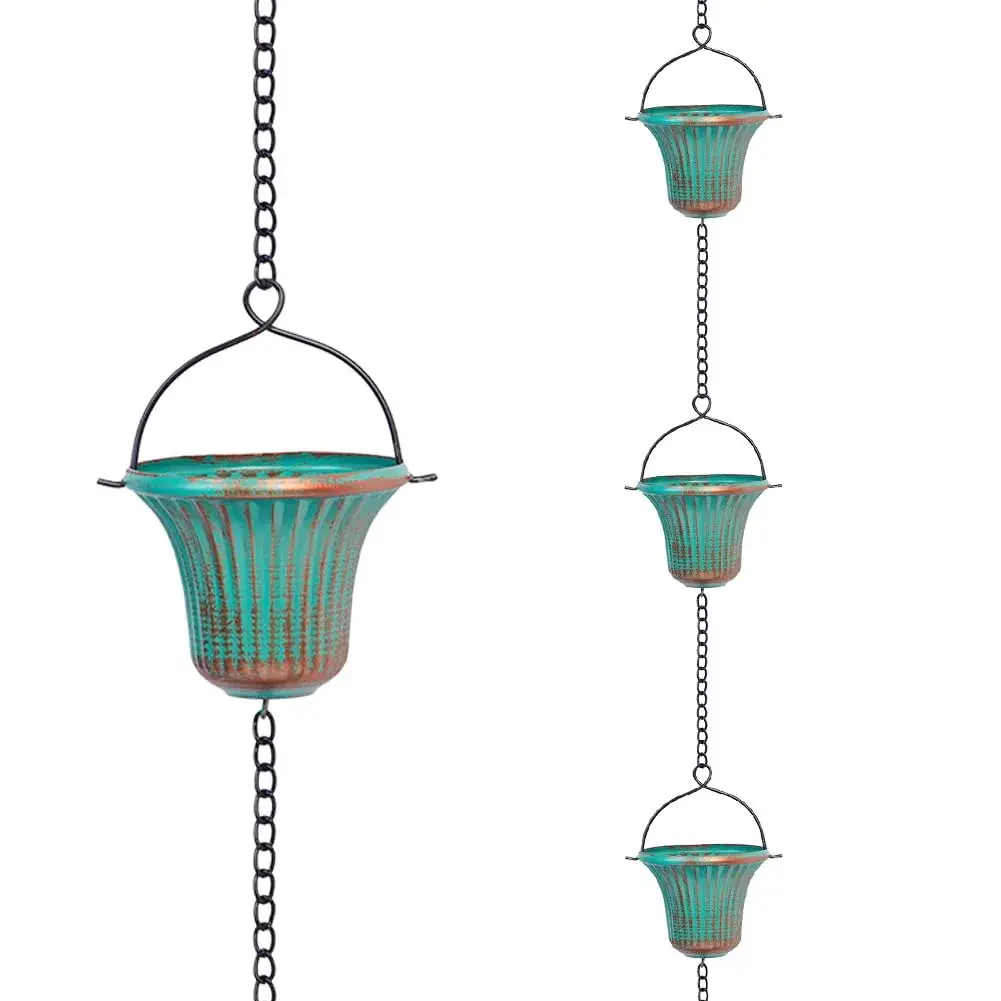 giole 11ft (3.35m) Green Metal Rain Chain with 12 Cups | Serene Ambiance for Gardens & Patios - main product image