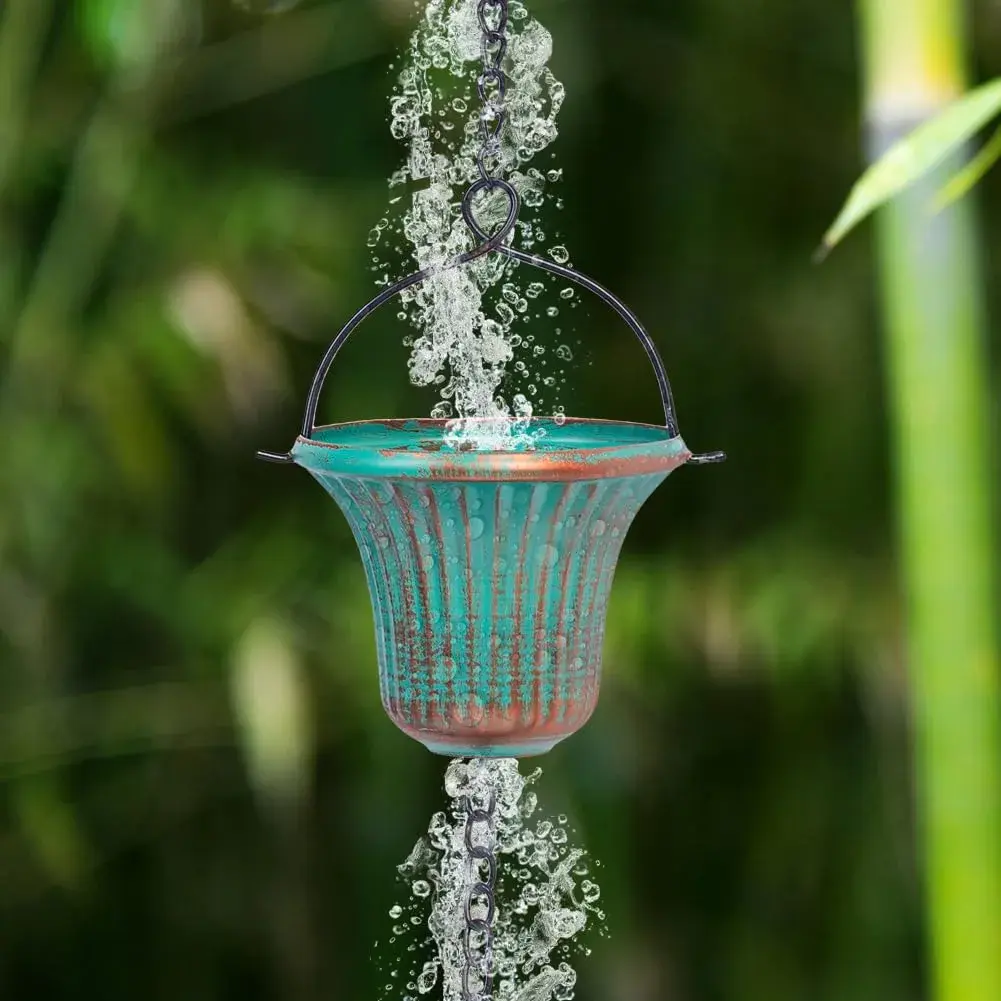 giole 11ft (3.35m) Green Metal Rain Chain with 12 Cups | Serene Ambiance for Gardens & Patios - view 5
