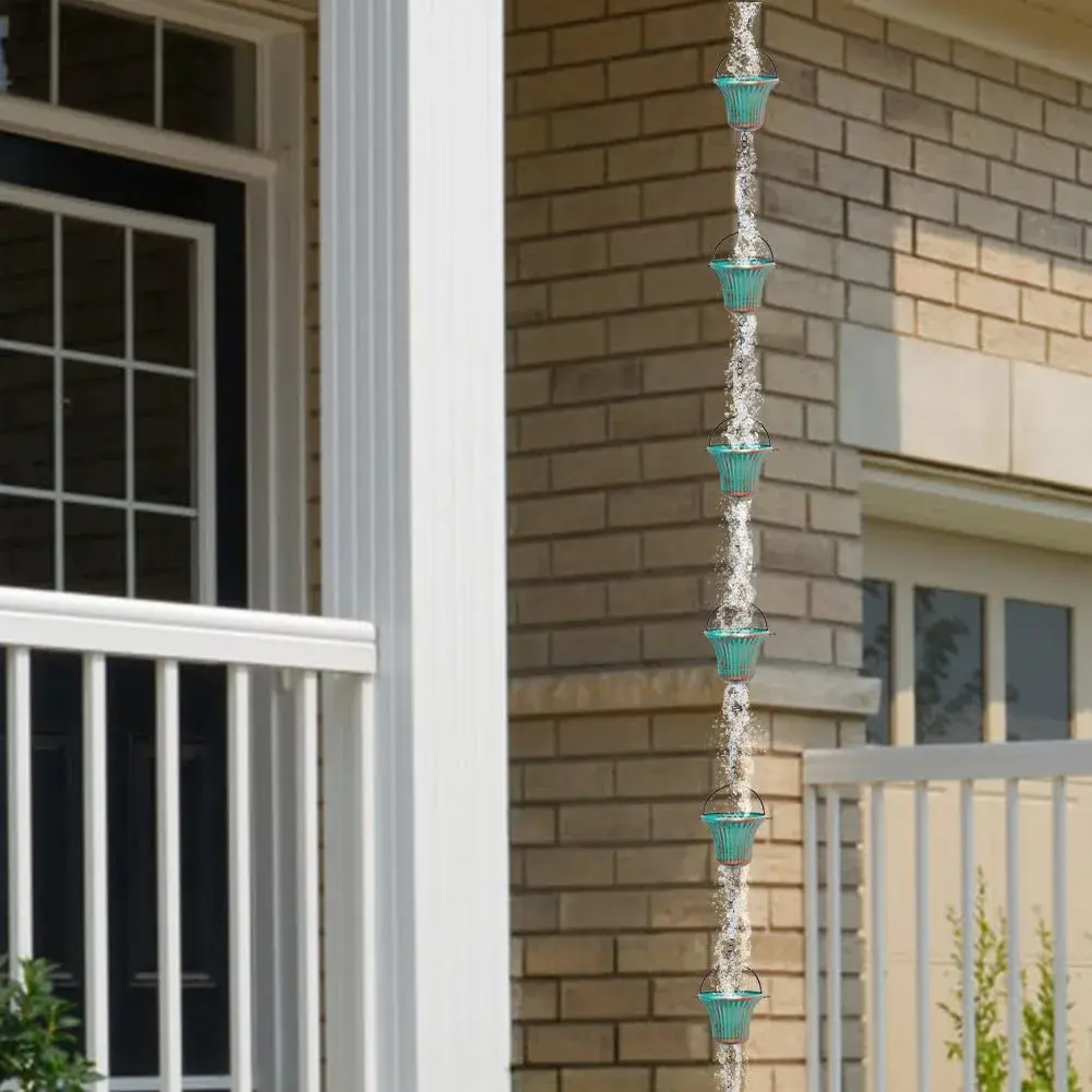 giole 11ft (3.35m) Green Metal Rain Chain with 12 Cups | Serene Ambiance for Gardens & Patios - view 6
