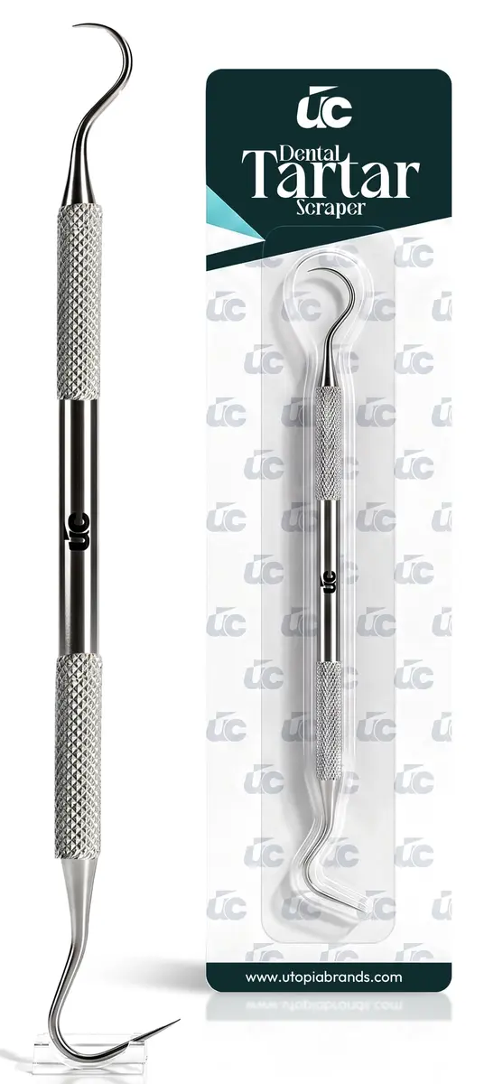 Utopia Care Professional Plaque Remover Tool 6.5 Inch Double-Sided Stainless Steel | Tartar Scraper for Teeth Cleaning - main product image