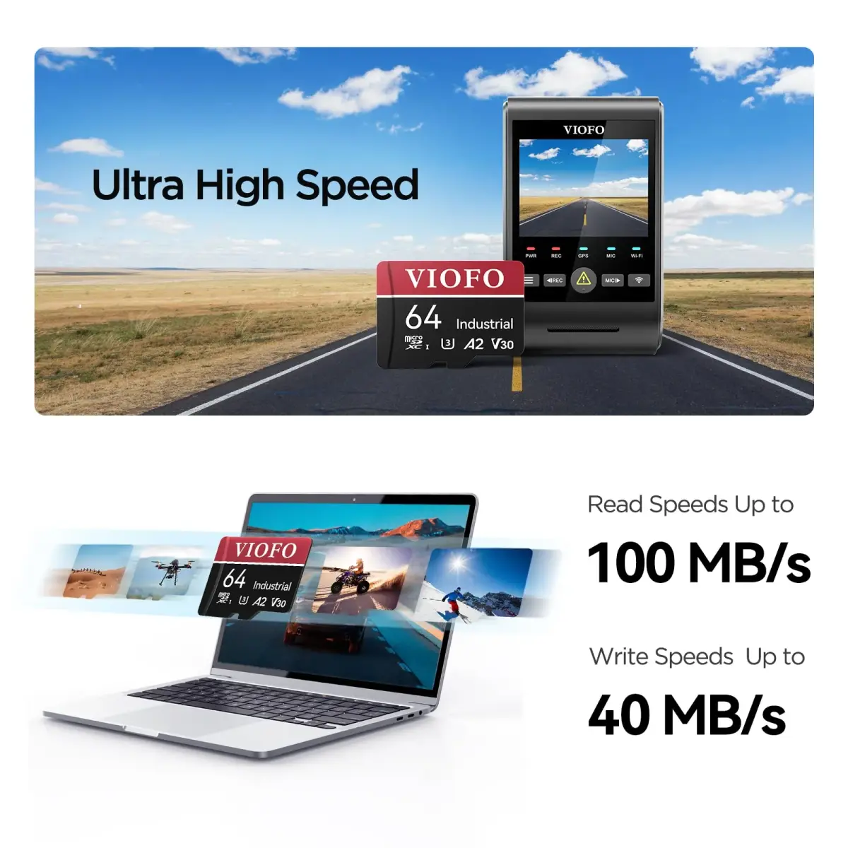 VIOFO 64GB Industrial Grade High Endurance microSDXC Card with Adapter | Dash Cam Ready - view 2