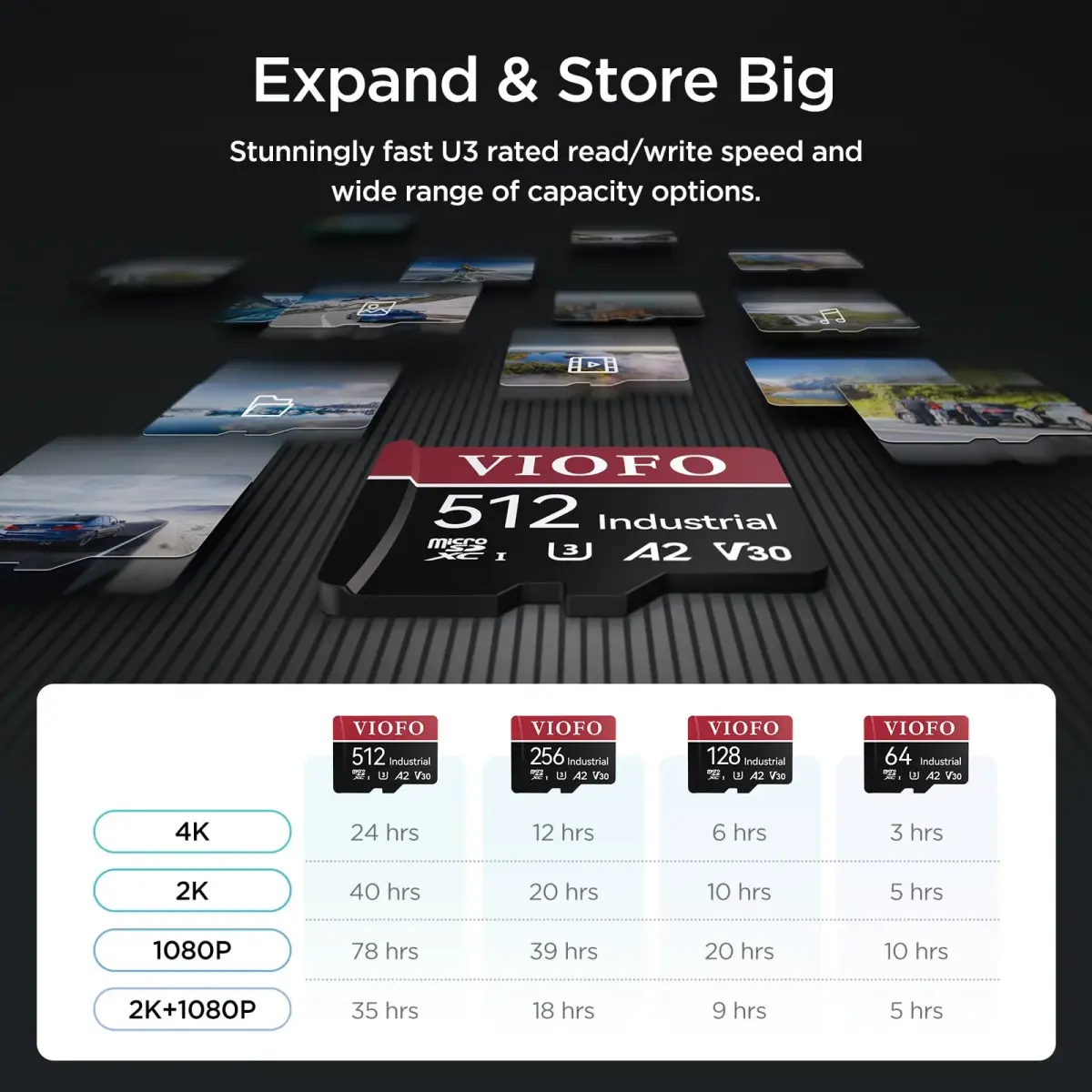 VIOFO 256GB High Endurance microSDXC Card with Adapter | U3 A2 V30 4K Recording - view 5