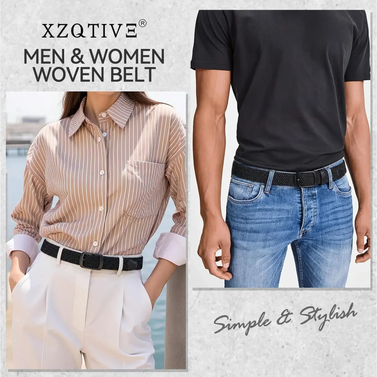 XZQTIVE Braided Belt Stretch Belt for Men and Women 3.5cm (1.38in) | Adjustable No-Hole Design - view 6