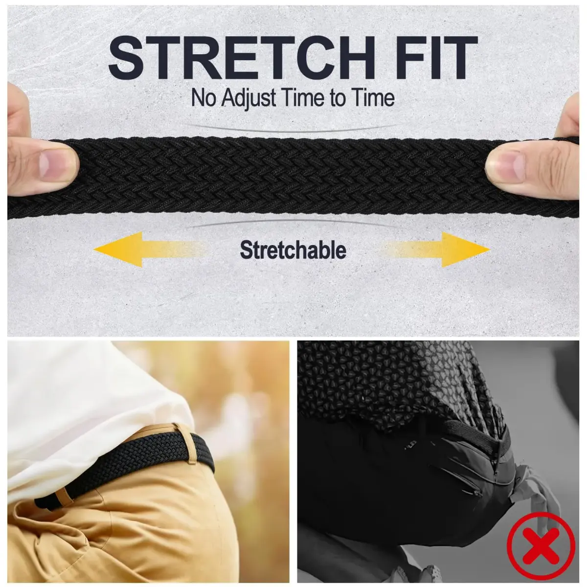 XZQTIVE Braided Belt Stretch Belt for Men and Women 3.5cm (1.38in) | Adjustable No-Hole Design - view 7