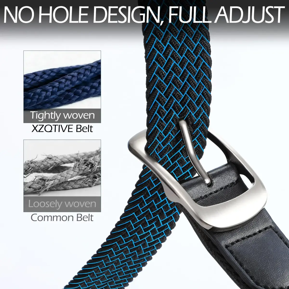 XZQTIVE Braided Belt Stretch Belt for Men and Women 3.5cm (1.38in) | Adjustable No-Hole Design - view 4