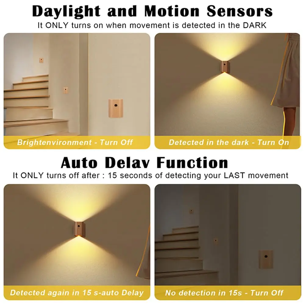 LANDGOO Wood Step Light, Motion Sensor, Rechargeable, Beech Wood | Warm 2700K Night Light with Infrared Sensor - view 3