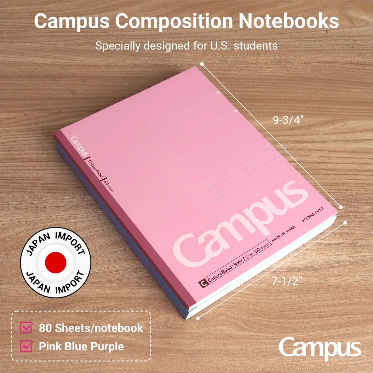 KOKUYO Campus Composition Notebooks, 9-3/4" x 7-1/2" College Ruled, 160 Pages (80 Sheets Each) | Made in Japan - view 7