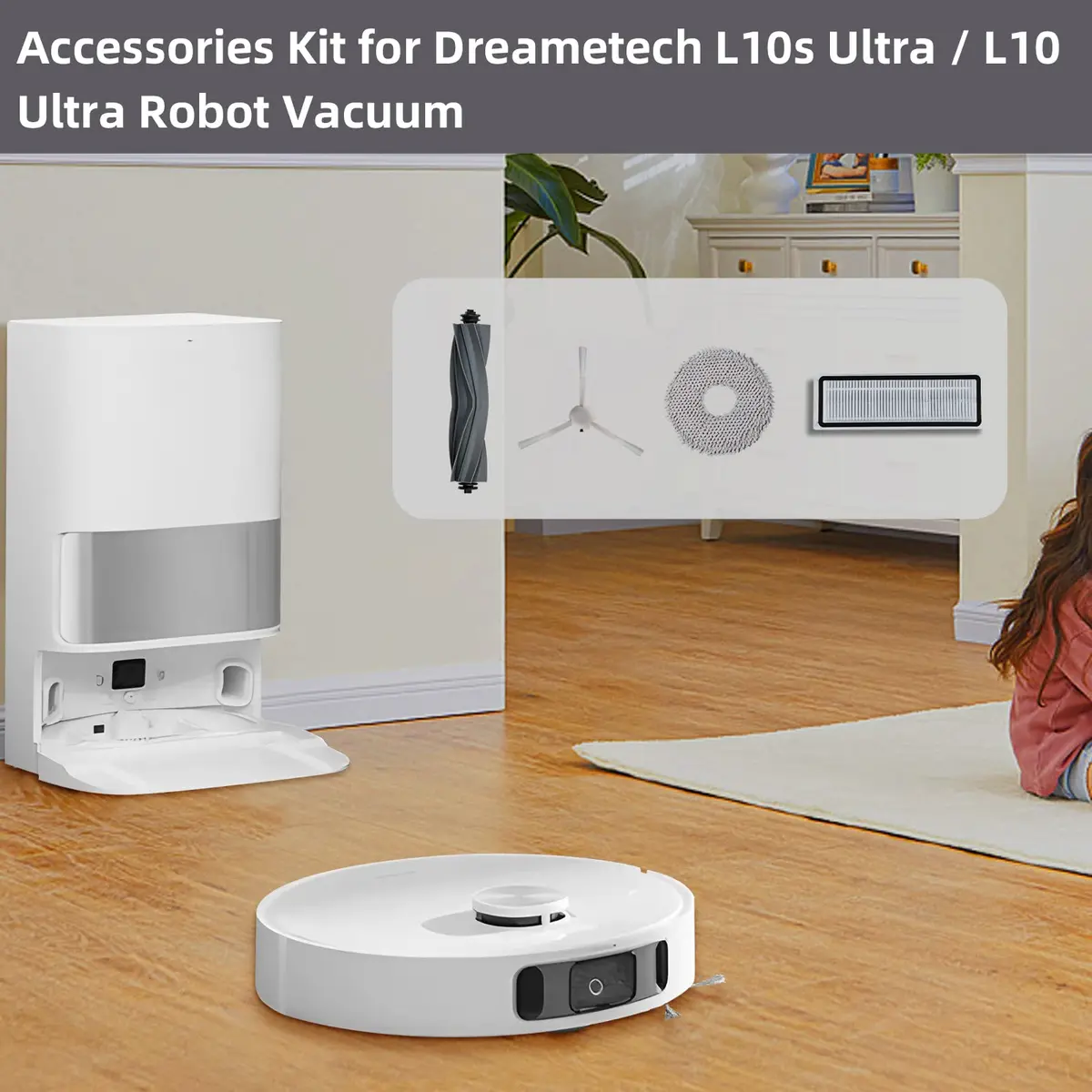 AnDongo 24-Piece Robot Vacuum Accessory Kit for Dreame L10s Ultra / L10 Ultra | 1 Main Brush, 4 HEPA Filters, 6 Sidebrushes, 6 Mop Pads, 6 Dust Bags, 1 Cleaning Brush - view 2