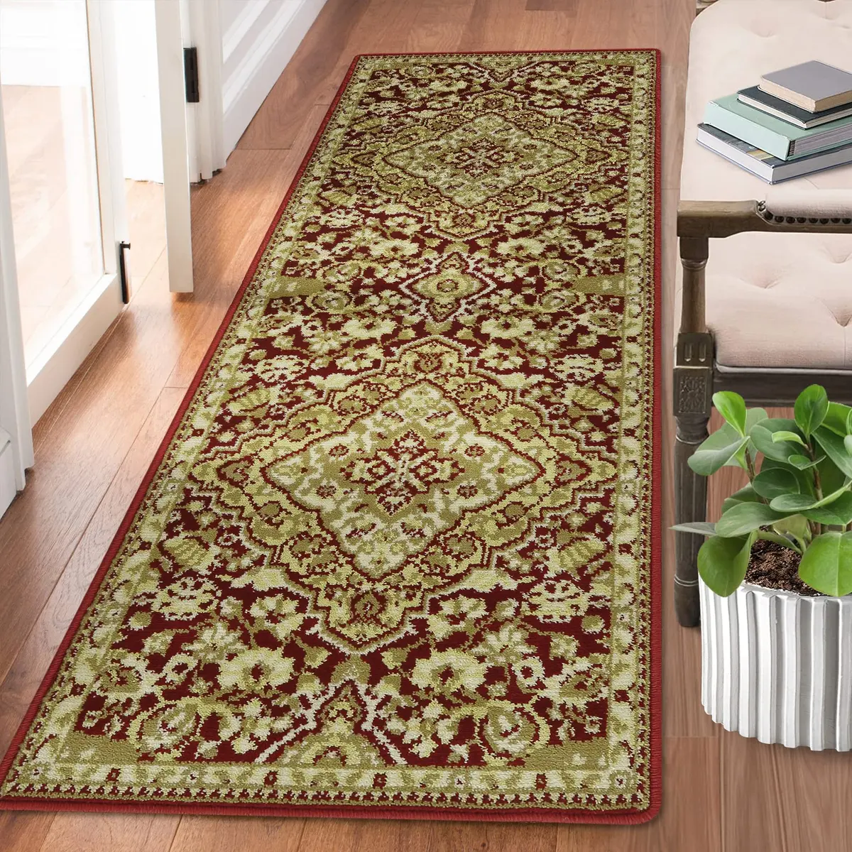 WESTLOOM 2x6 Long Hallway Runner Rug Area Rug Oriental Traditional Area Rug on-Shedding Indoor Area Rug for Living Room Bedroom Entryway, Red | Modern Oriental Style - main product image