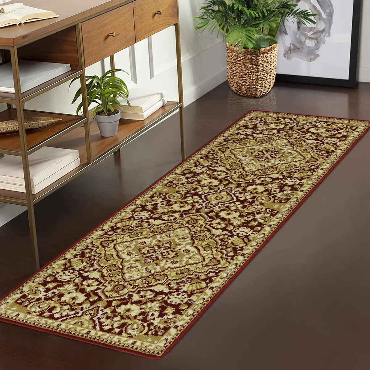 WESTLOOM 2x6 Long Hallway Runner Rug Area Rug Oriental Traditional Area Rug on-Shedding Indoor Area Rug for Living Room Bedroom Entryway, Red | Modern Oriental Style - view 7