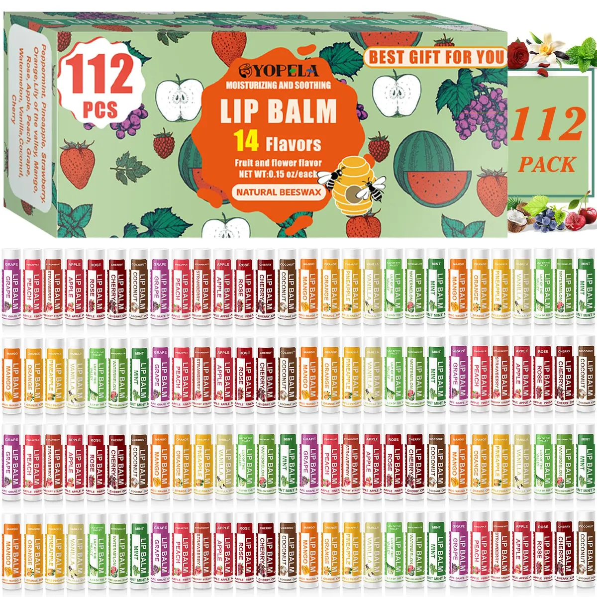Yopela 112 Pack Natural Lip Balm | Hydrating, Soothing & Repairing Lip Care with Vitamin E & Coconut Oil - main product image