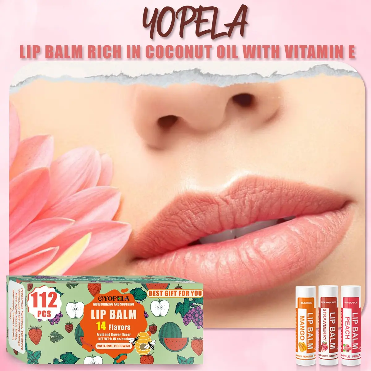 Yopela 112 Pack Natural Lip Balm | Hydrating, Soothing & Repairing Lip Care with Vitamin E & Coconut Oil - view 3