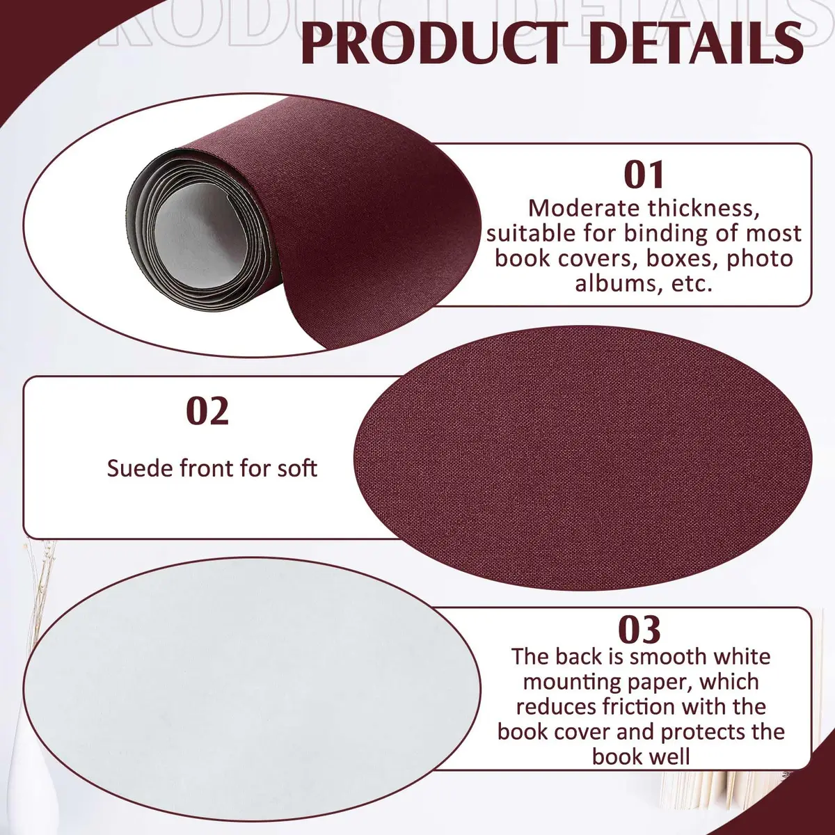 PerKoop Book Cloth Fabric Surface 40x16 Inch Dark Red | Classic Bookbinding Material - view 3