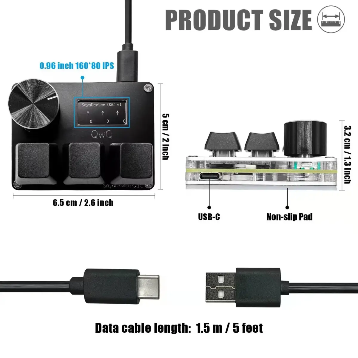 BTXETUEL SayoDevice O3C Mini Keypad with Hall Switches, Knob, Screen & 8000Hz Polling | 3 Magnetic Linear Switches - view 3