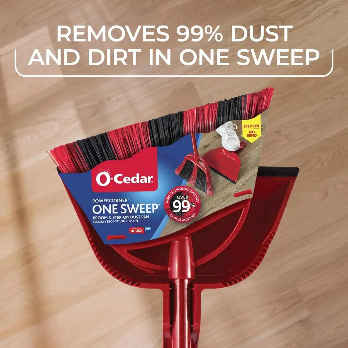 O-Cedar One Sweep Broom & Step-On Dustpan Set | Patented Wave Bristles Remove Over 99% of Dirt in One Pass | Lightweight & Quiet for Pet-Friendly Cleaning - view 4