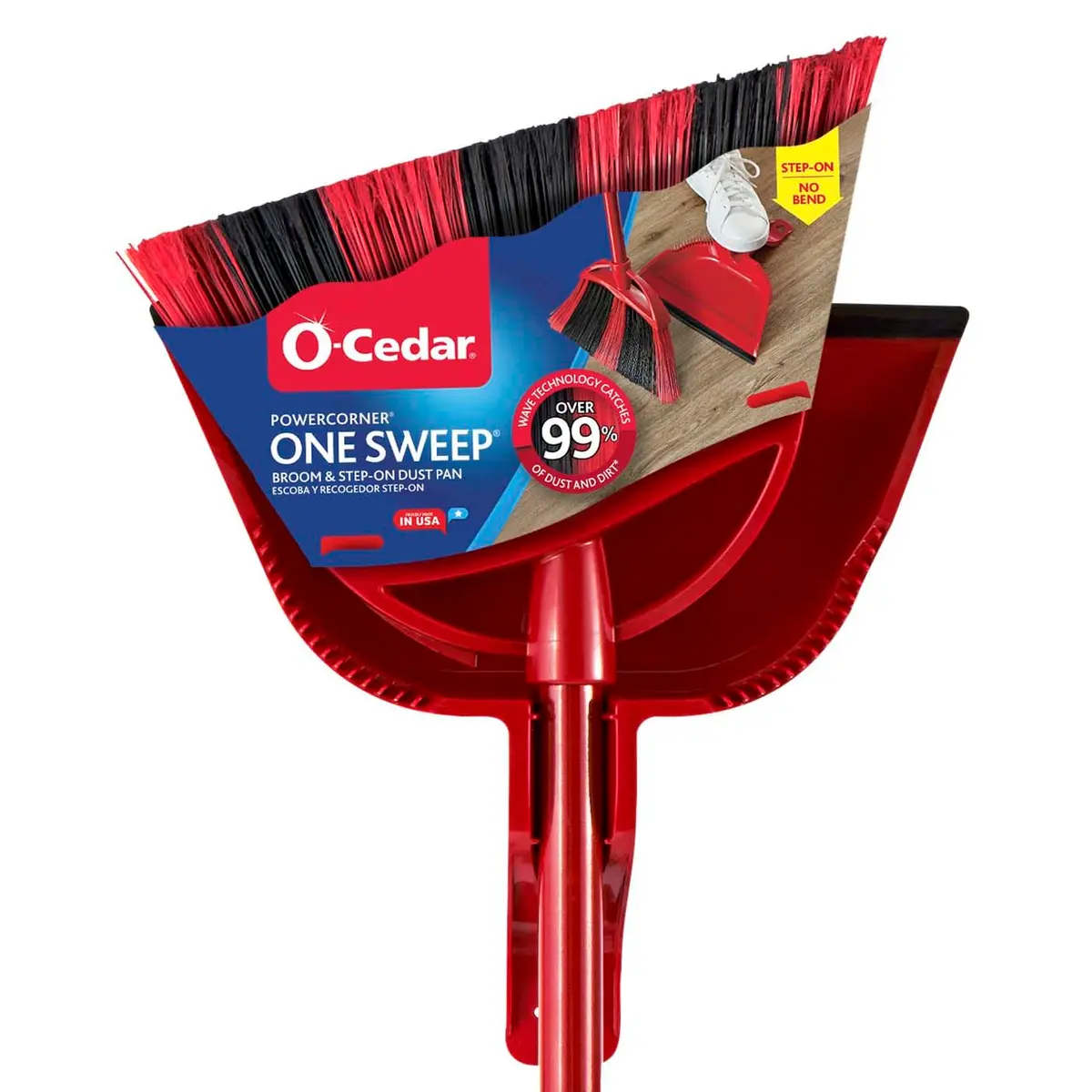 O-Cedar One Sweep Broom & Step-On Dustpan Set | Patented Wave Bristles Remove Over 99% of Dirt in One Pass | Lightweight & Quiet for Pet-Friendly Cleaning - main product image