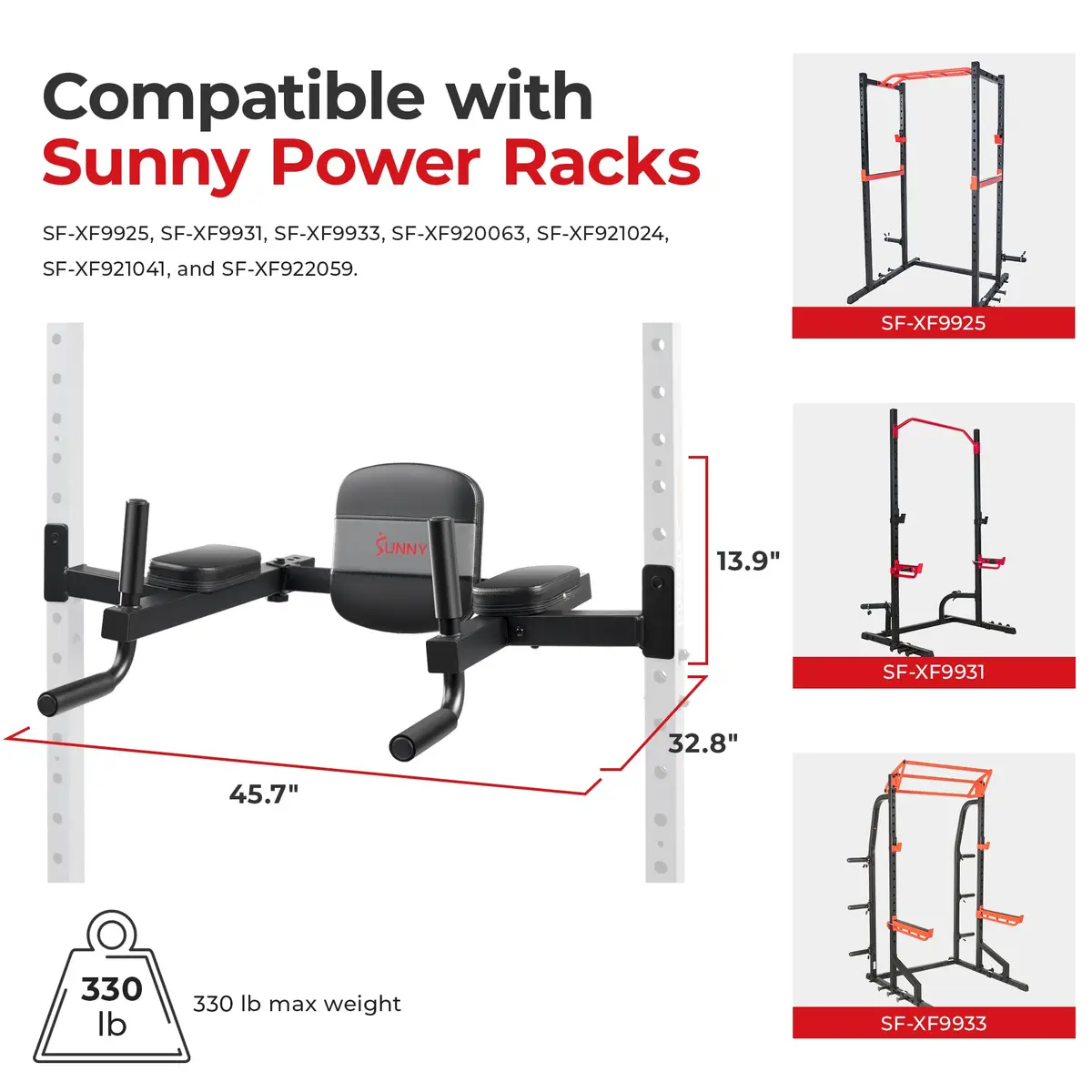 Sunny Health & Fitness Dip Station Core Attachment SF-XFA008 | 26.7 lb (12.1 kg) Capacity | Fits 2"x2" Racks - view 6