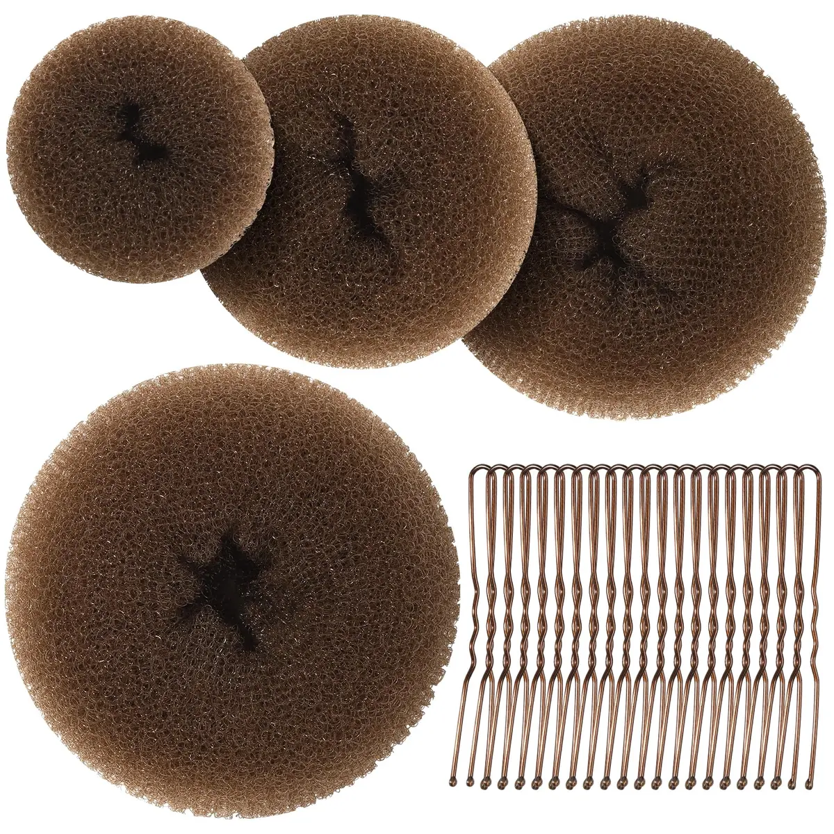 Teenitor Hair Bun Maker Set with Bobby Pins, 4 Sizes Light Brown | Sleek Ballet Buns for Kids & Adults - main product image