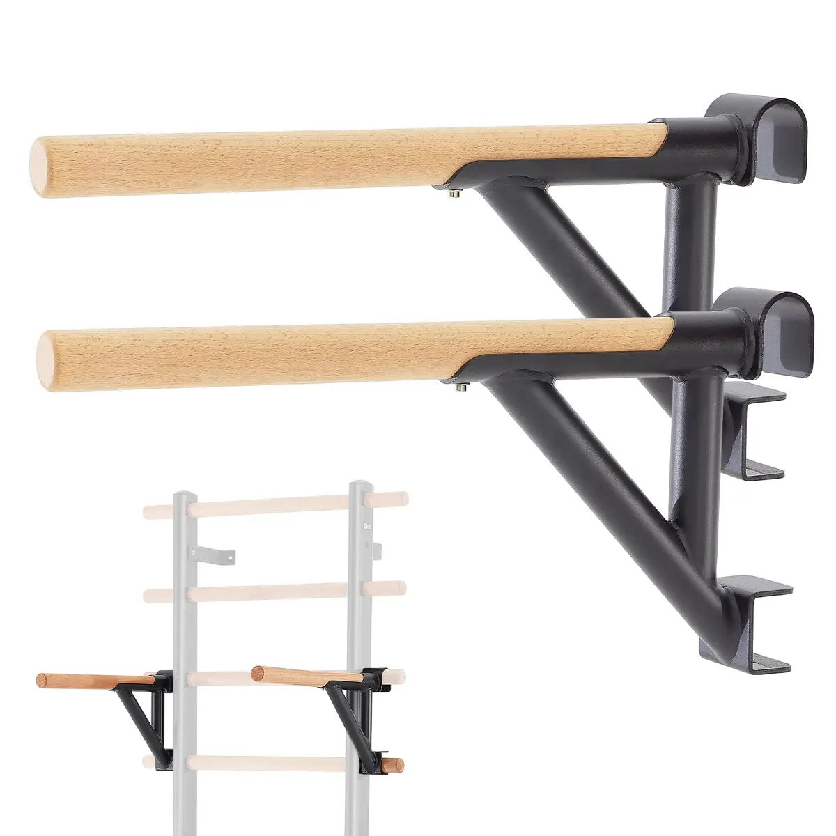 DHT Double Bar Bracket for Swedish Ladder | Adjustable Upper Body Exercise Accessory - main product image