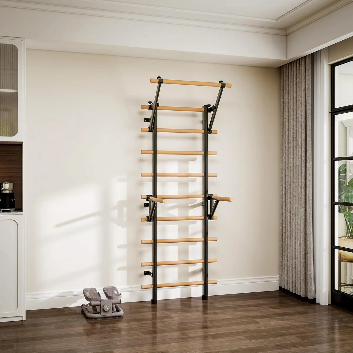 DHT Double Bar Bracket for Swedish Ladder | Adjustable Upper Body Exercise Accessory - view 6