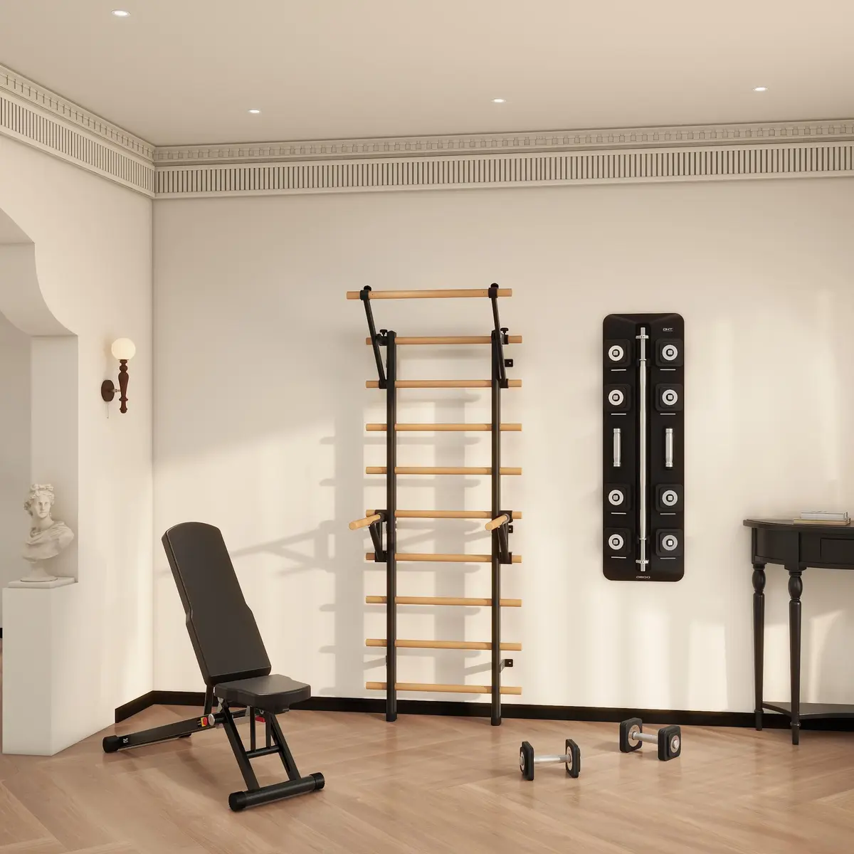 DHT Double Bar Bracket for Swedish Ladder | Adjustable Upper Body Exercise Accessory - view 7