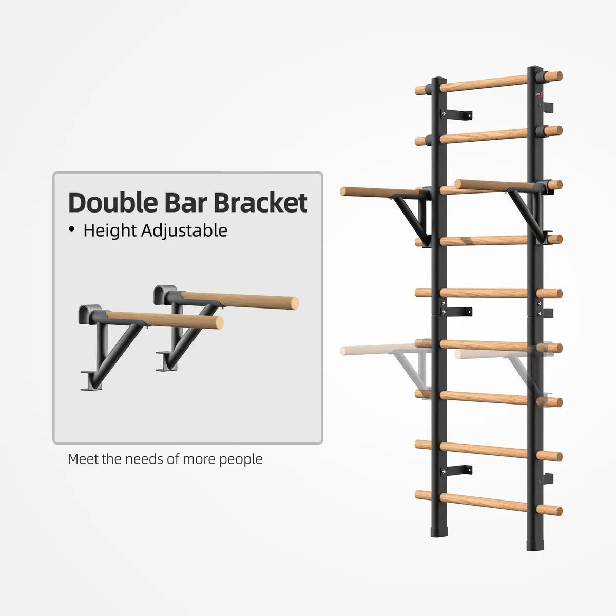 DHT Double Bar Bracket for Swedish Ladder | Adjustable Upper Body Exercise Accessory - view 2