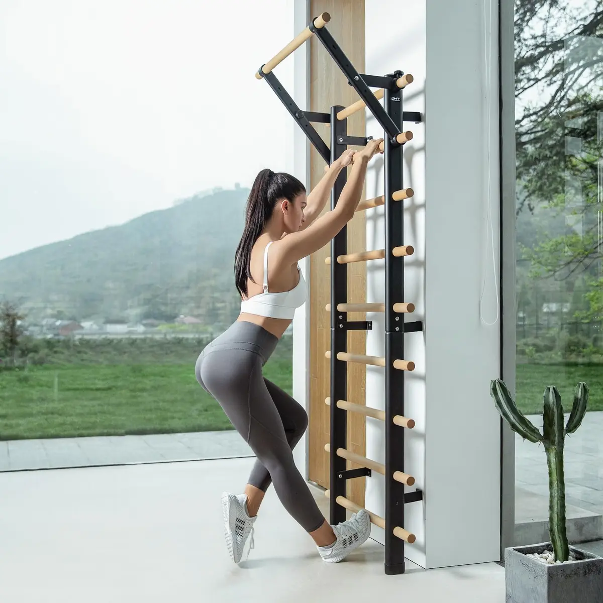 DHT Double Bar Bracket for Swedish Ladder | Adjustable Upper Body Exercise Accessory - view 3