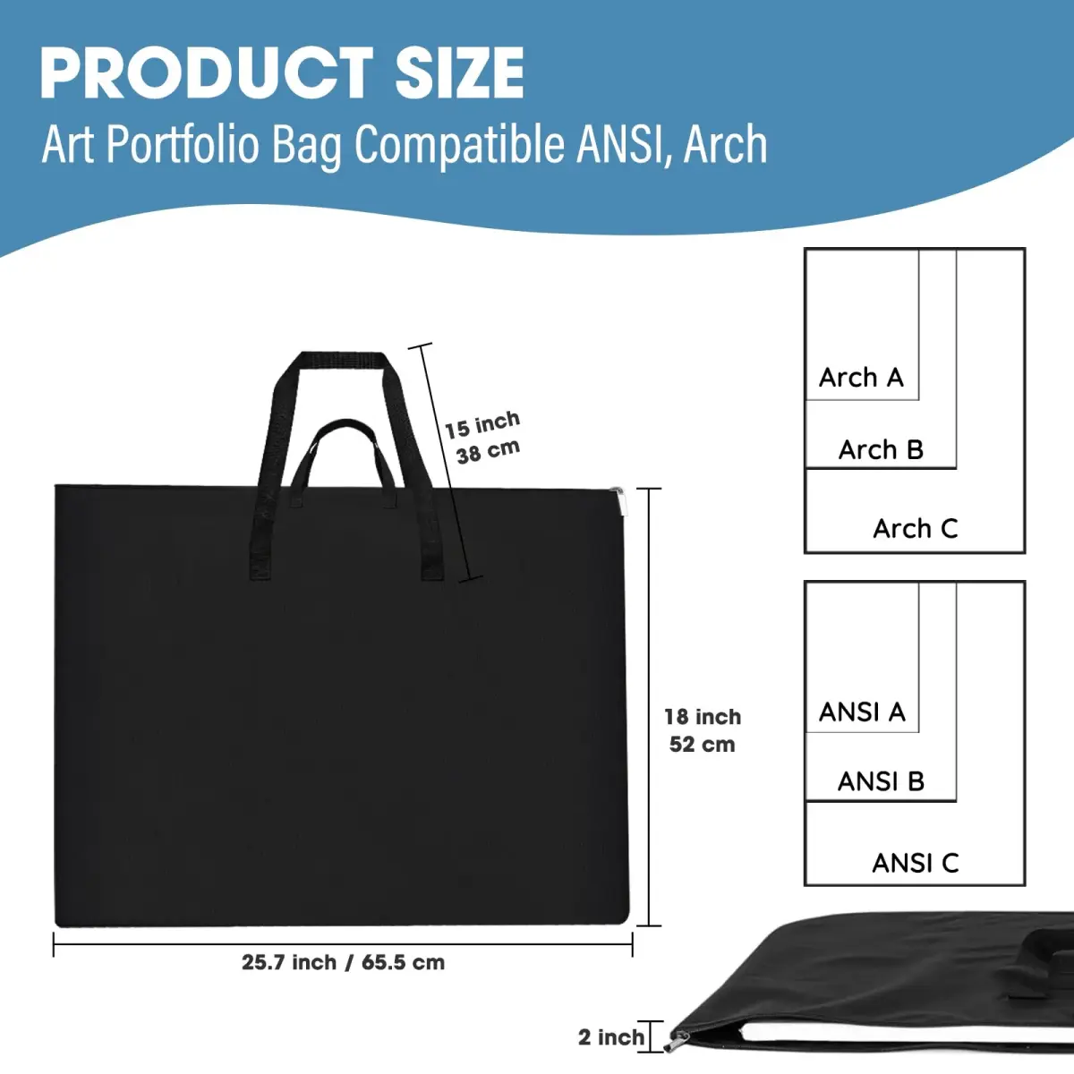 ZKOO Art Portfolio Bag 18 x 24 Inch Black | Lightweight, Waterproof, and Easy to Carry - view 2