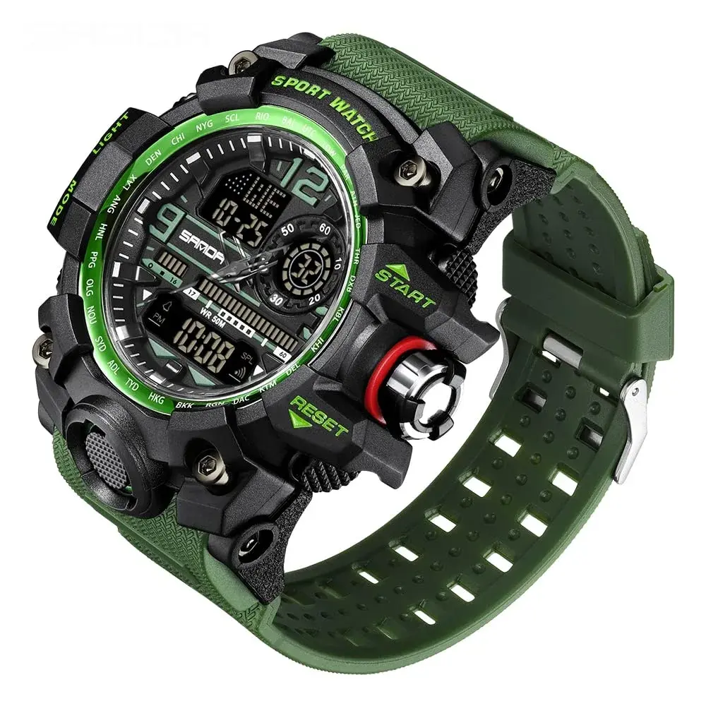 AIMES Men's 3133-Green Sport Watch 53mm | Dual Time Zone Military Watch with LED Alarm & Stopwatch - view 2
