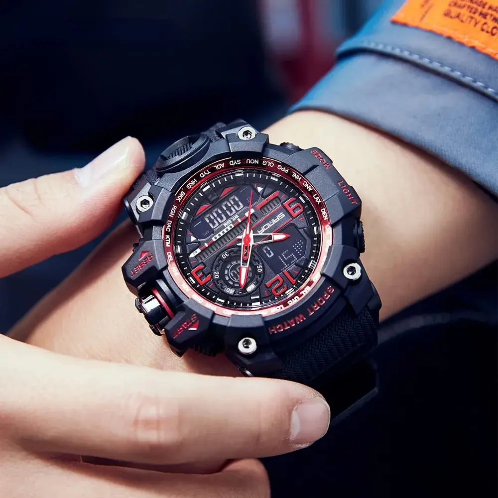 AIMES Men's 3133-Red Sport Watch 53mm Dual Time Zone Military Watch with LED Alarm & Stopwatch - view 3